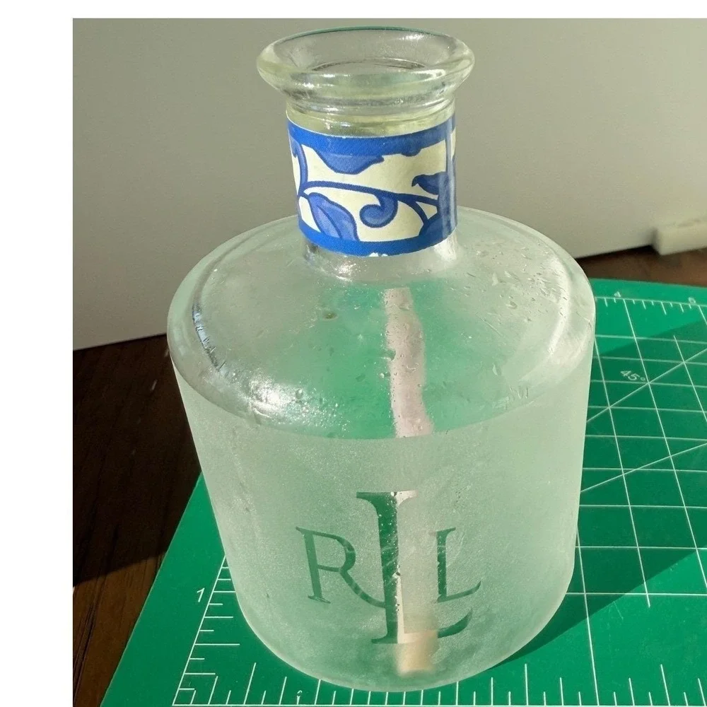 Ralph Lauren Glass Bottle Good Frosted Floral Etched RL Monogram‎